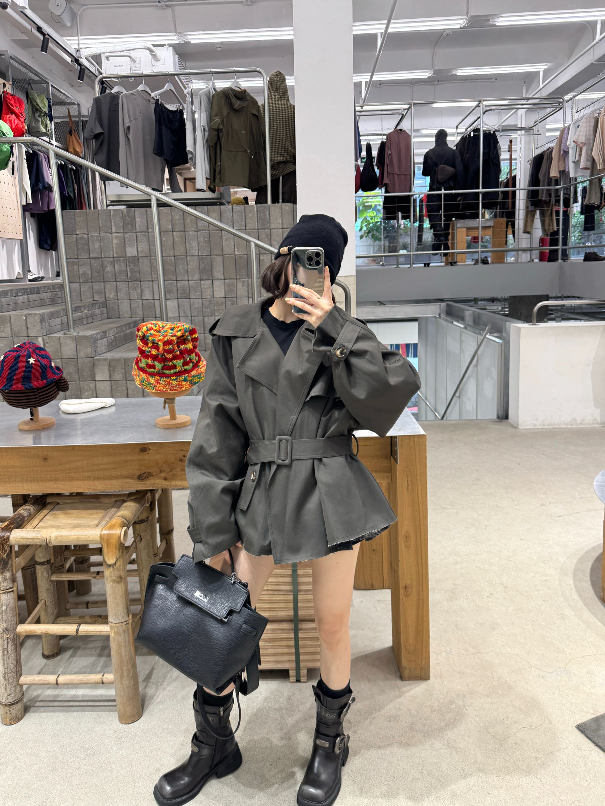 Lynka Vogue系带短款灰色风衣外套女秋季新款时尚百搭复古休闲