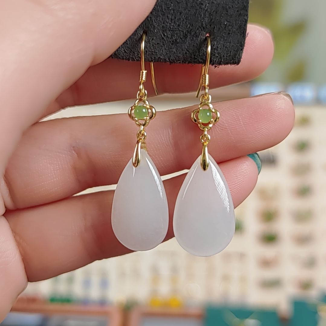 银S925镶嵌和田玉耳饰