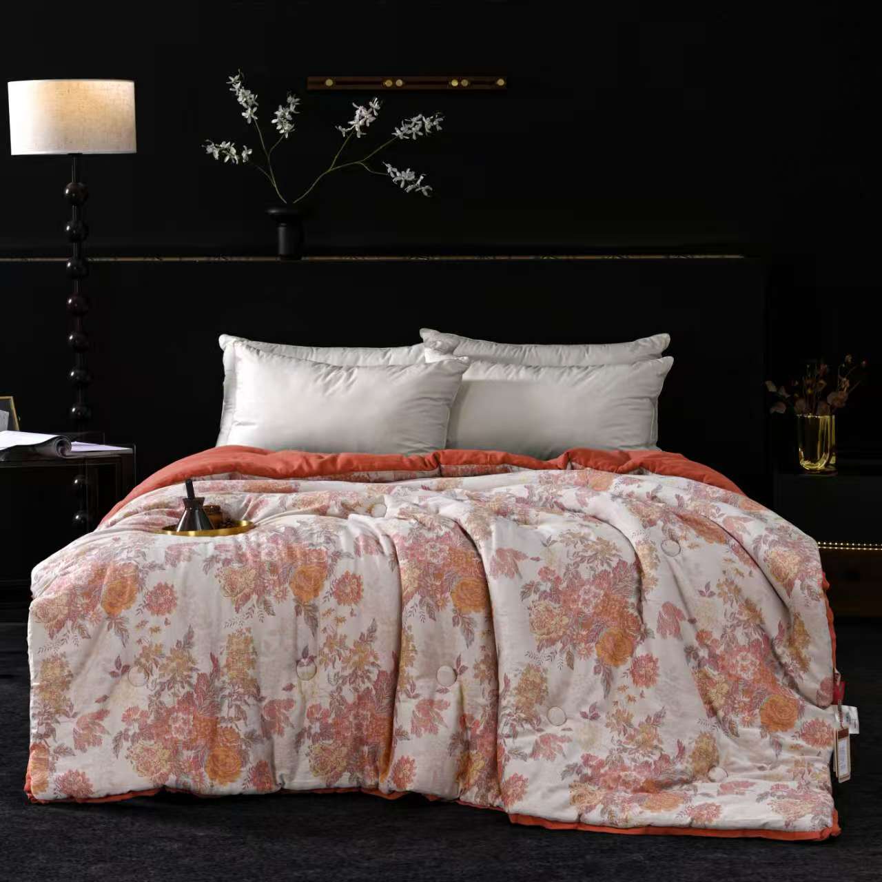 （花问春时-粉）高端云锦棉色织提花 200*230cm 双人冬被（约5.5斤）