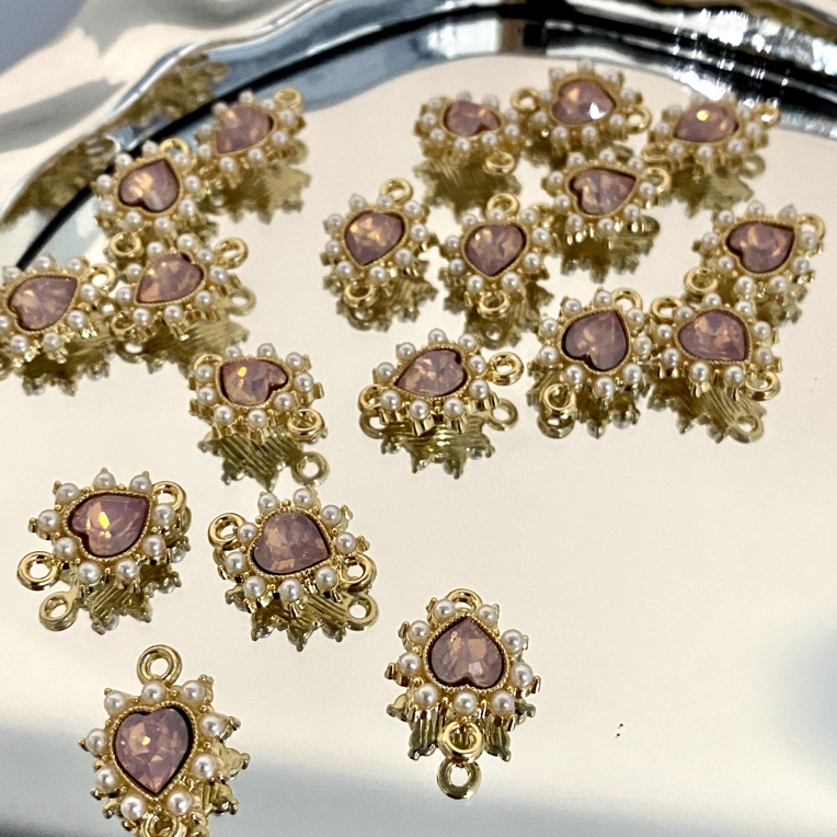 (洁雨饰品 DIY) P952【粉蛋白】宫廷双吊保色diy吊坠饰品配件