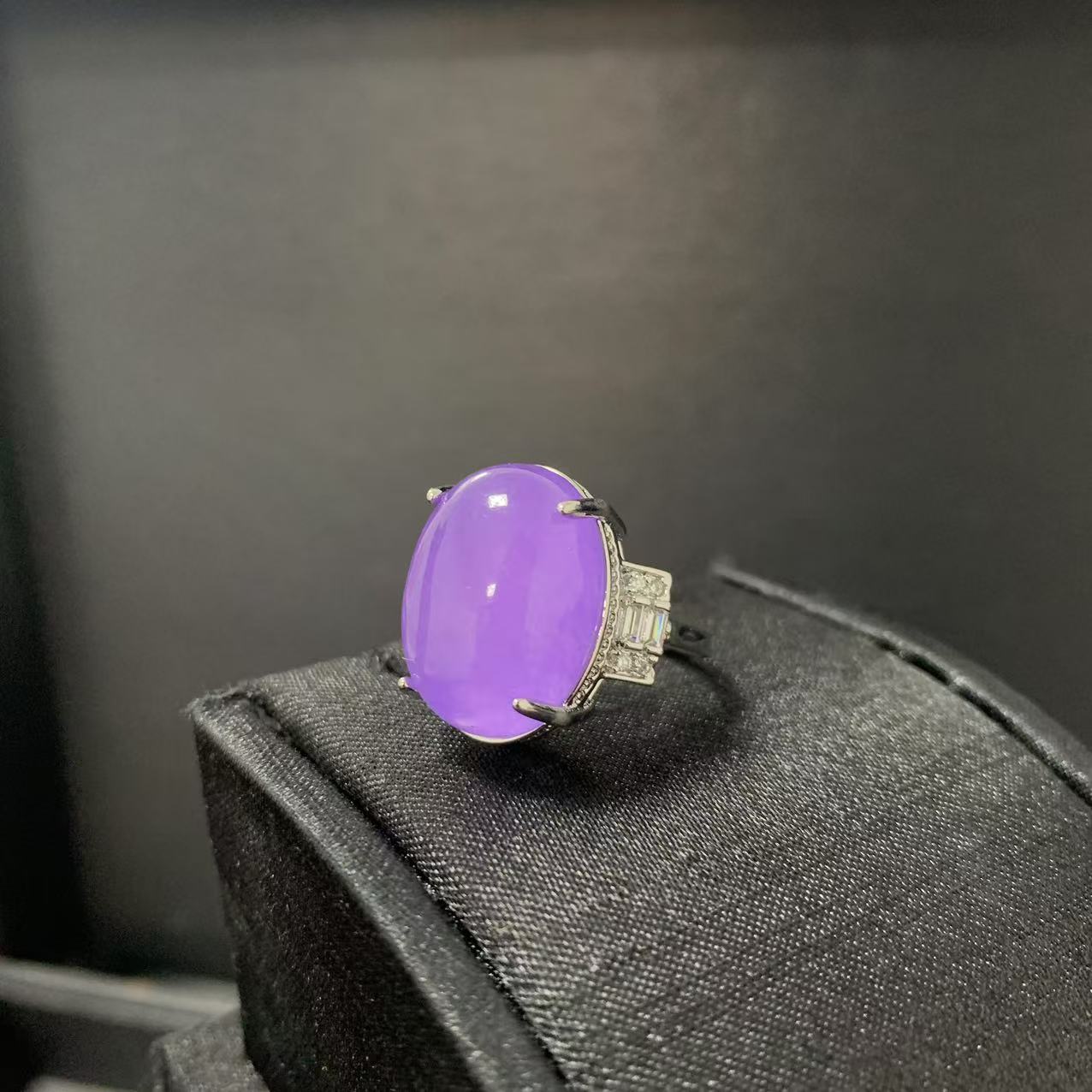 天然缅甸A货DW紫冰蛋面戒指LX034012
