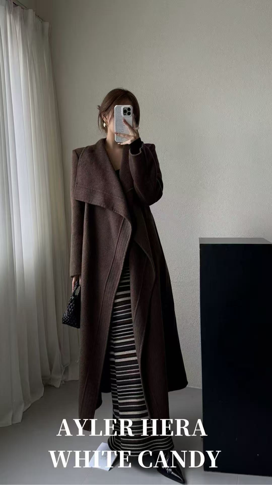 米古古 HERA# 273-福 法式大翻领贵气绑带大衣（衣长119）配腰带