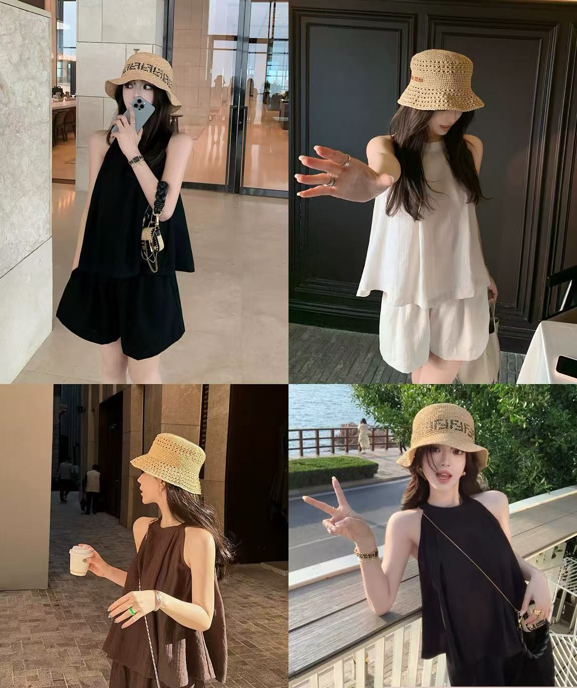 MANDYRA 法式设计感不规则抹胸时尚显瘦小吊带高腰休闲阔腿裤套装