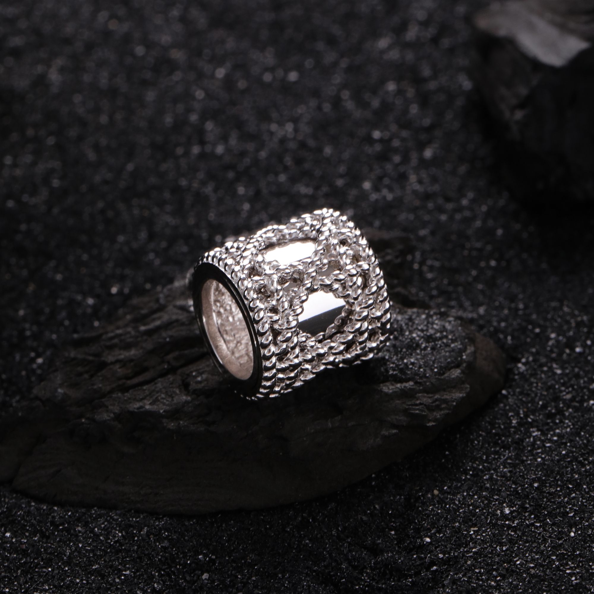 吊坠925银 M8458 精工电白镜面蕾丝双层桶珠吊坠