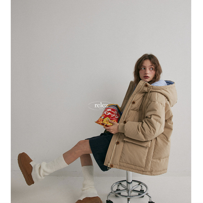 relez 连帽大口袋设计90白鸭绒羽绒服女冬季新款加厚保暖时尚外套