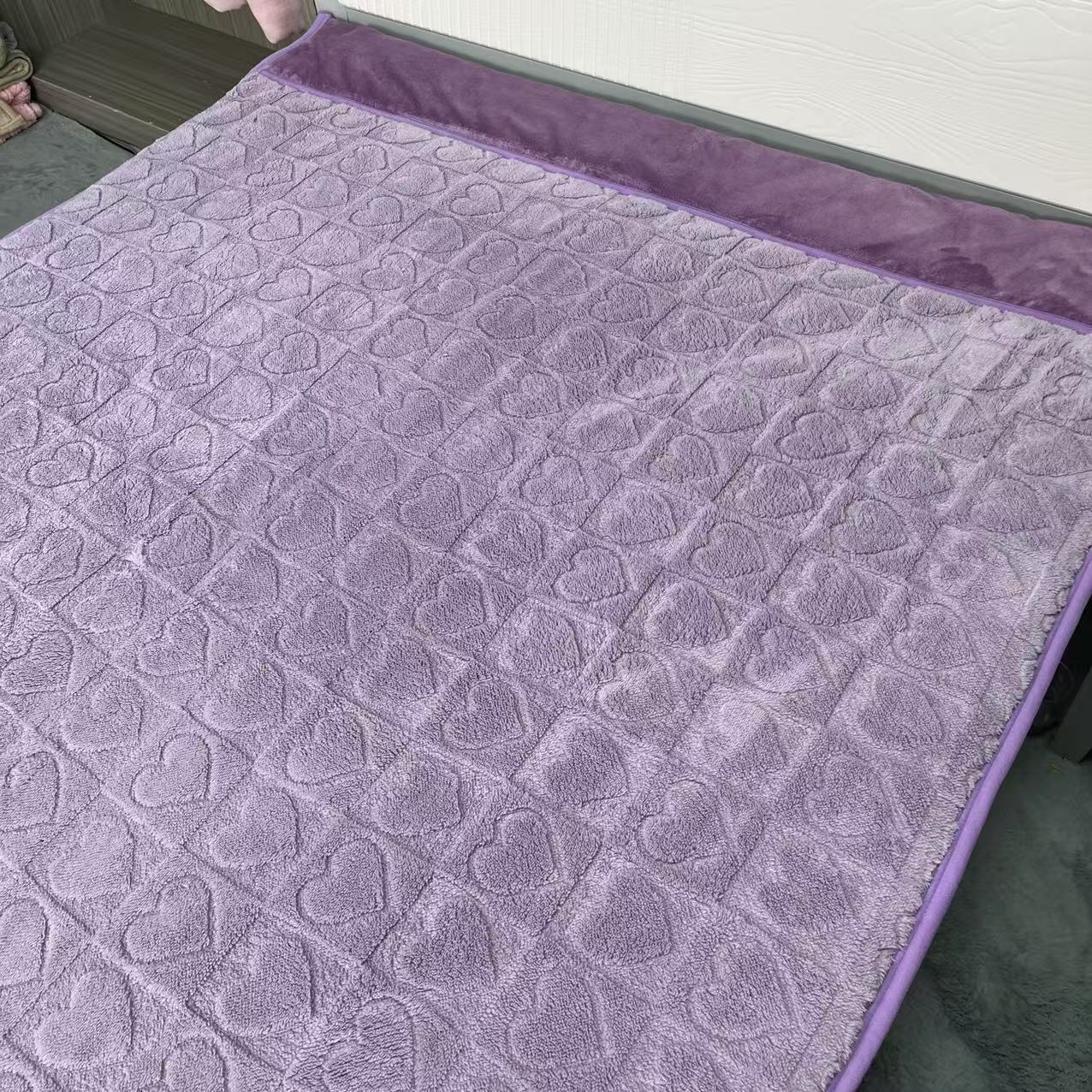 紫色爱心单人1.5*2.0被子印花多功能奶绒单人双面加厚双层