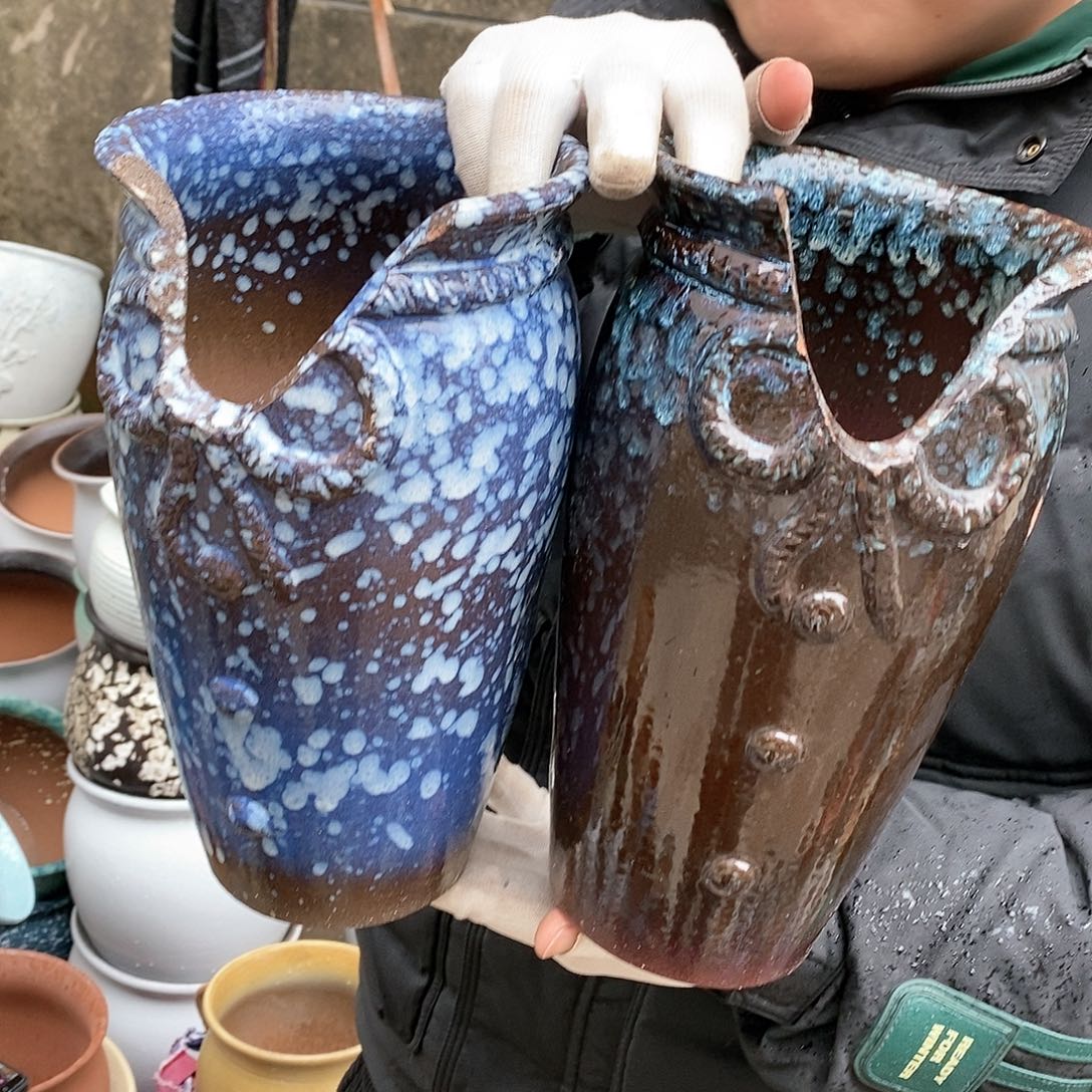 紫砂花盆瑕疵口14高25瑕疵