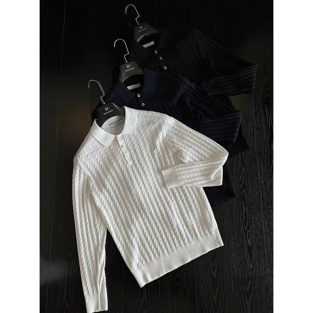 男装2025新款爆款秋冬长袖上衣Polo衫麻花翻领轻奢痞帅男士衣服潮