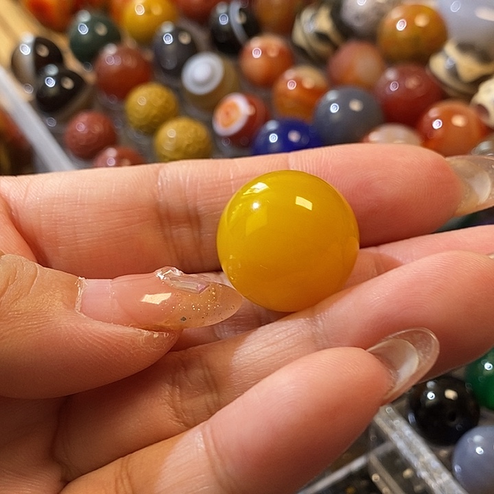 玛瑙/玉髓未镶嵌珠宝半成品20mm黄色单珠
