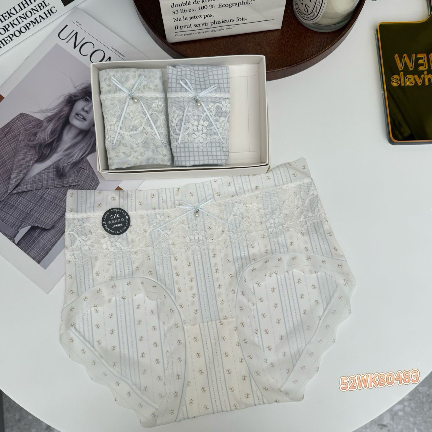 【三条装】海盐女孩中腰蝴蝶结小花舒适透气女士内裤（80-130斤穿）