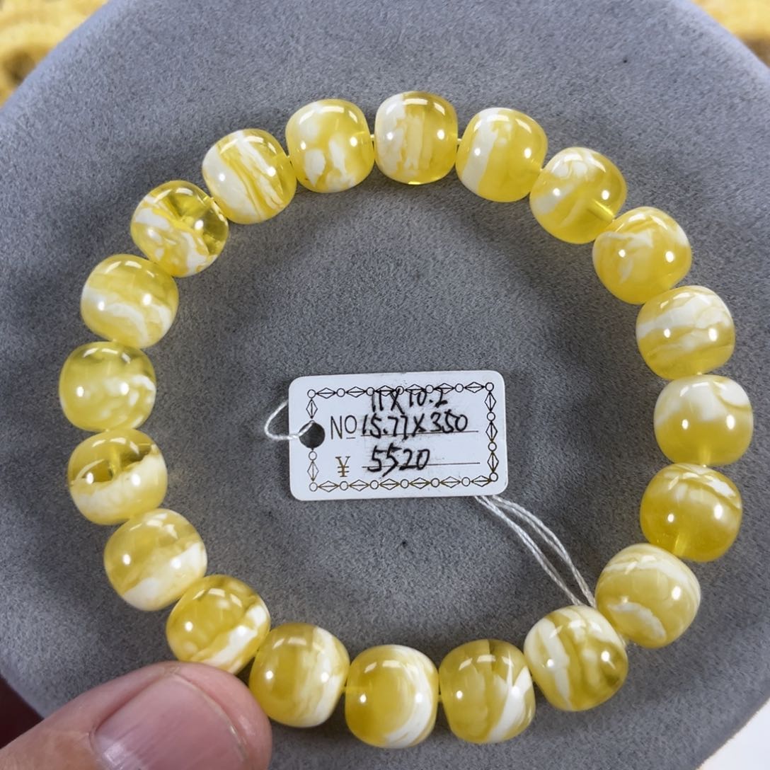 蜜蜡手串未镶嵌纯天然俄料金瓷白花虎皮