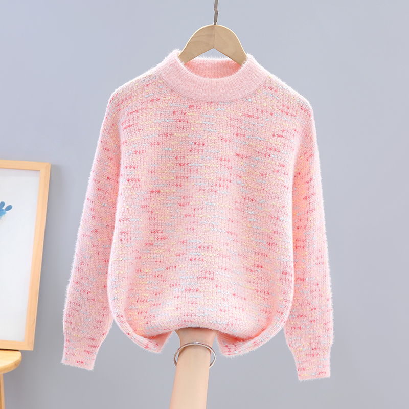 2025秋冬季彩点纱针织衫中高领毛衣厚款休闲风纯色洋气韩版套头