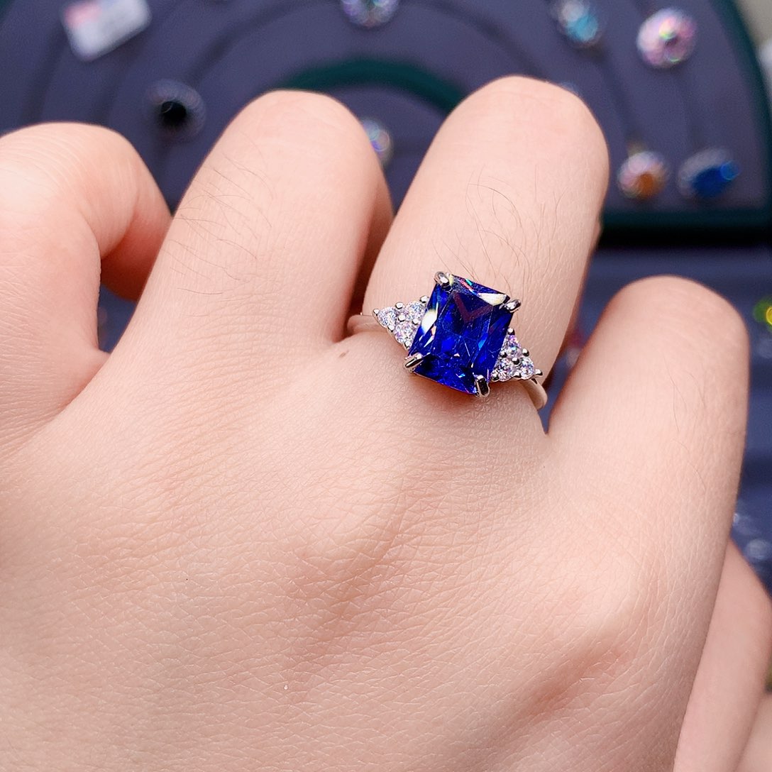 蓝宝石戒指银S925镶嵌