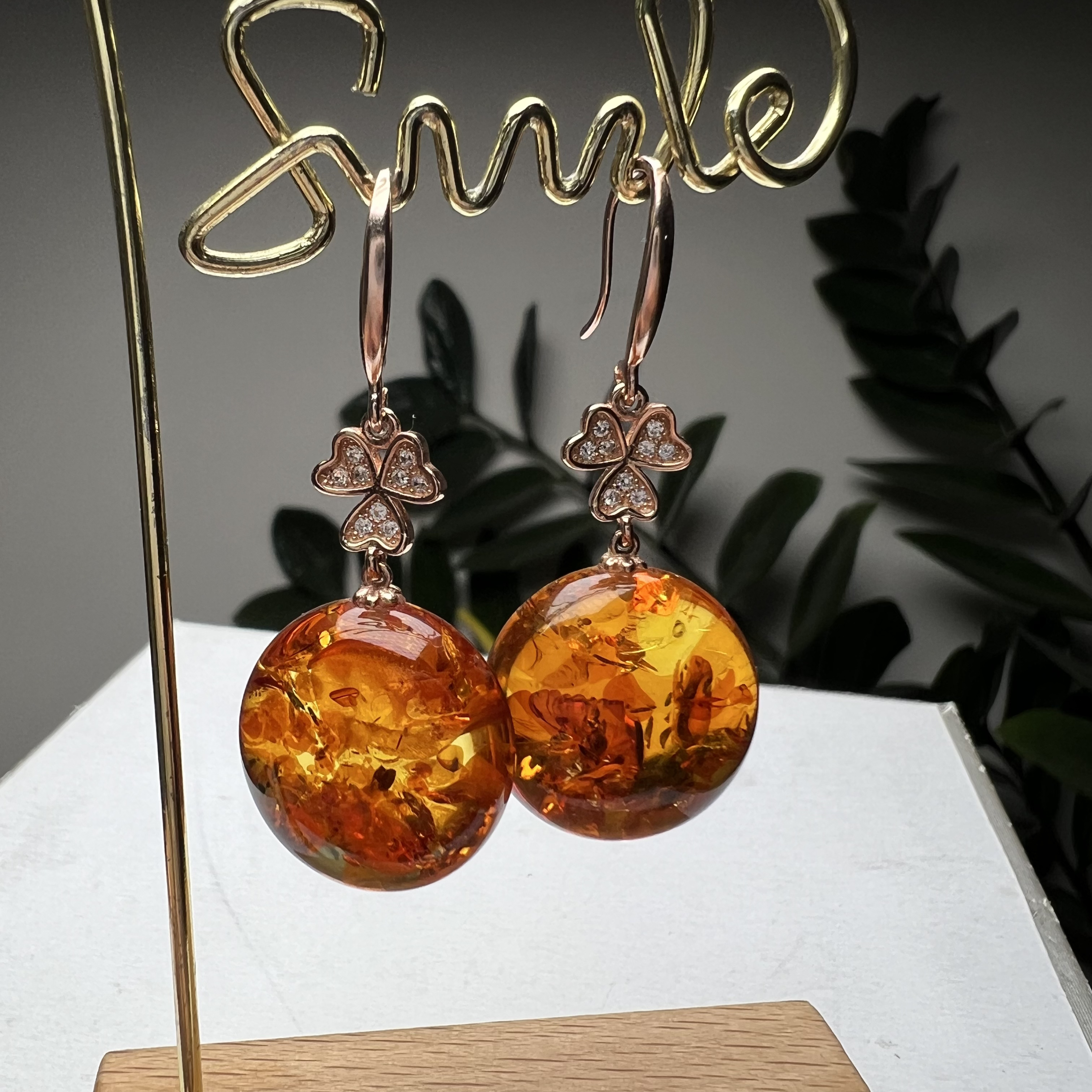 天然花珀圆饼925银镶嵌时尚百搭耳饰尺寸：19mm+