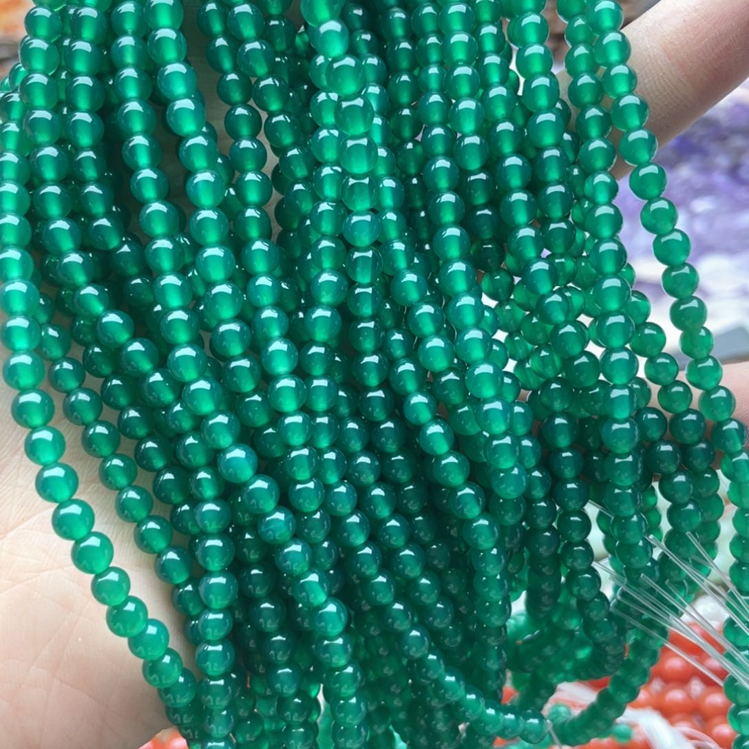 玛瑙/玉髓未镶嵌珠宝半成品一条装卡4绿玛瑙圆珠