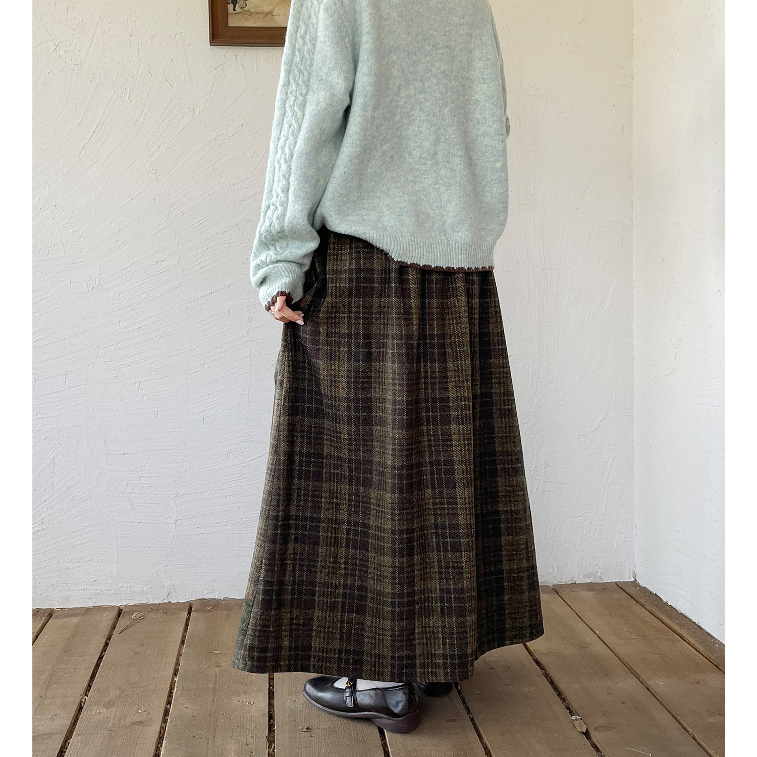 复古棕色毛呢格子半身裙女冬胖mm大码显瘦中长款梨型身材伯克利裙