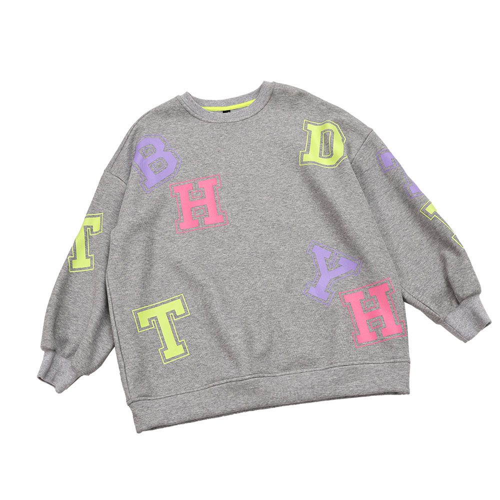 女童字母印花加绒卫衣秋冬圆领打底衫