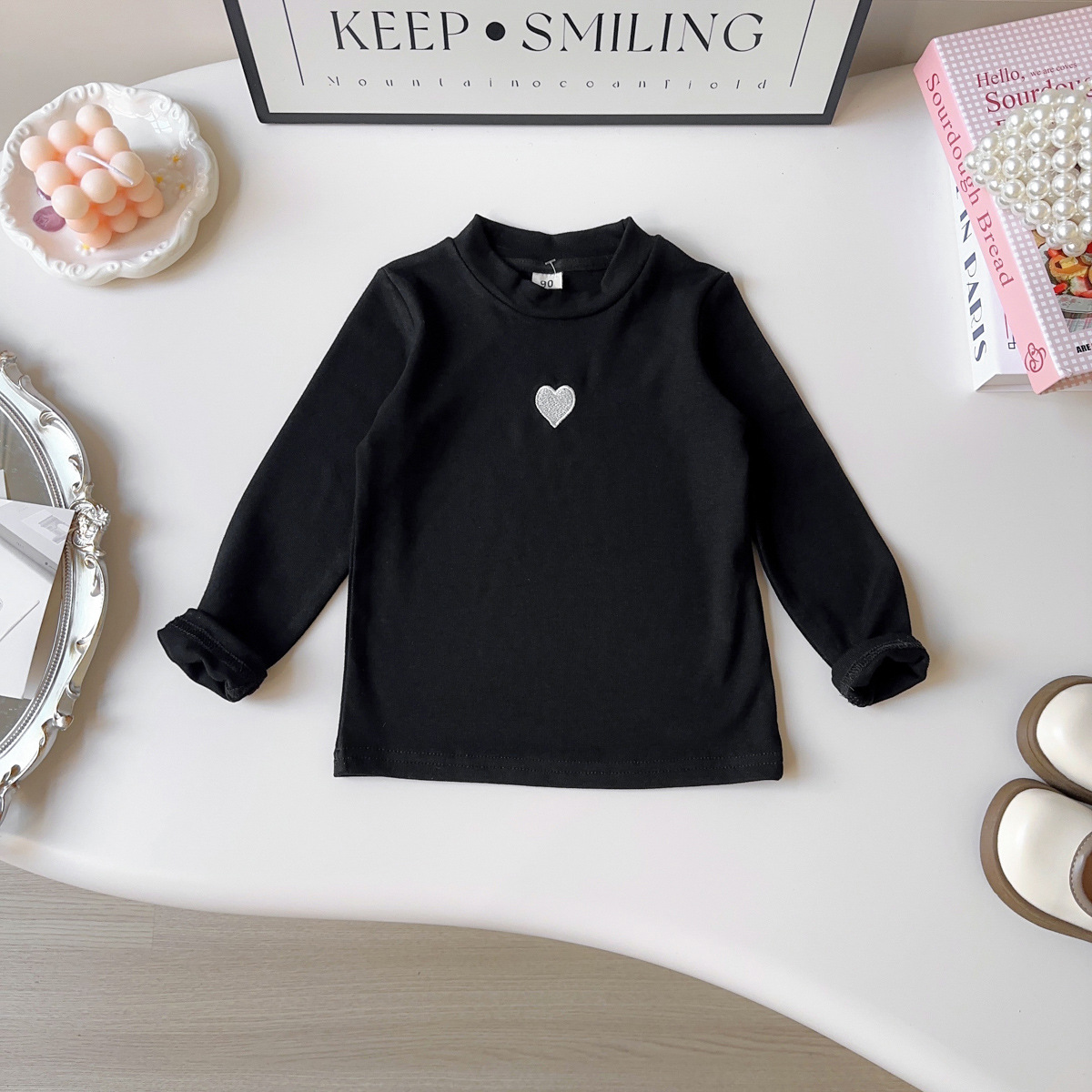 女童打底衫春秋季新款女宝半高领爱心刺绣内搭长袖打底衫ACB169
