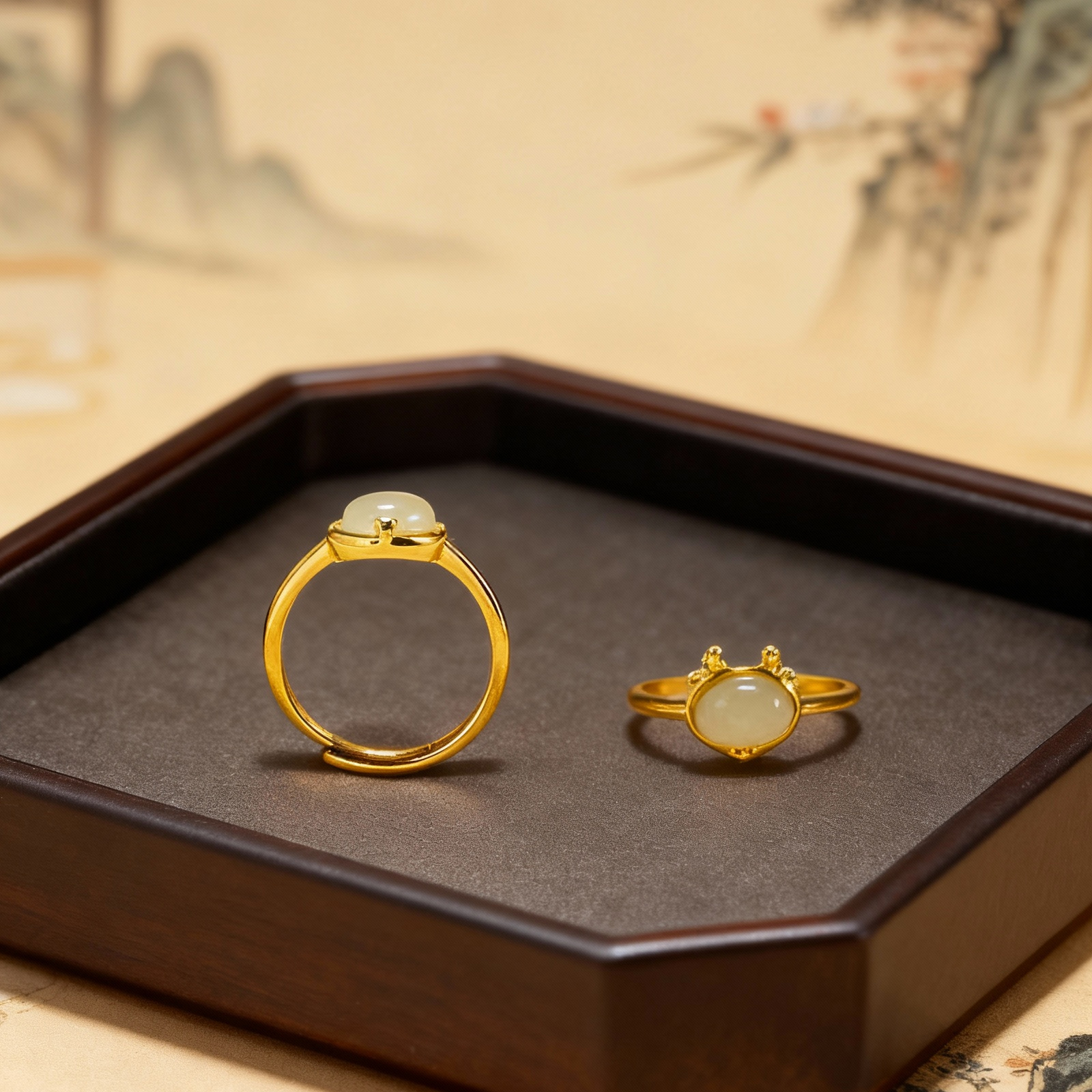 白玉小白龙天然和田玉戒指指圈可调大小合金