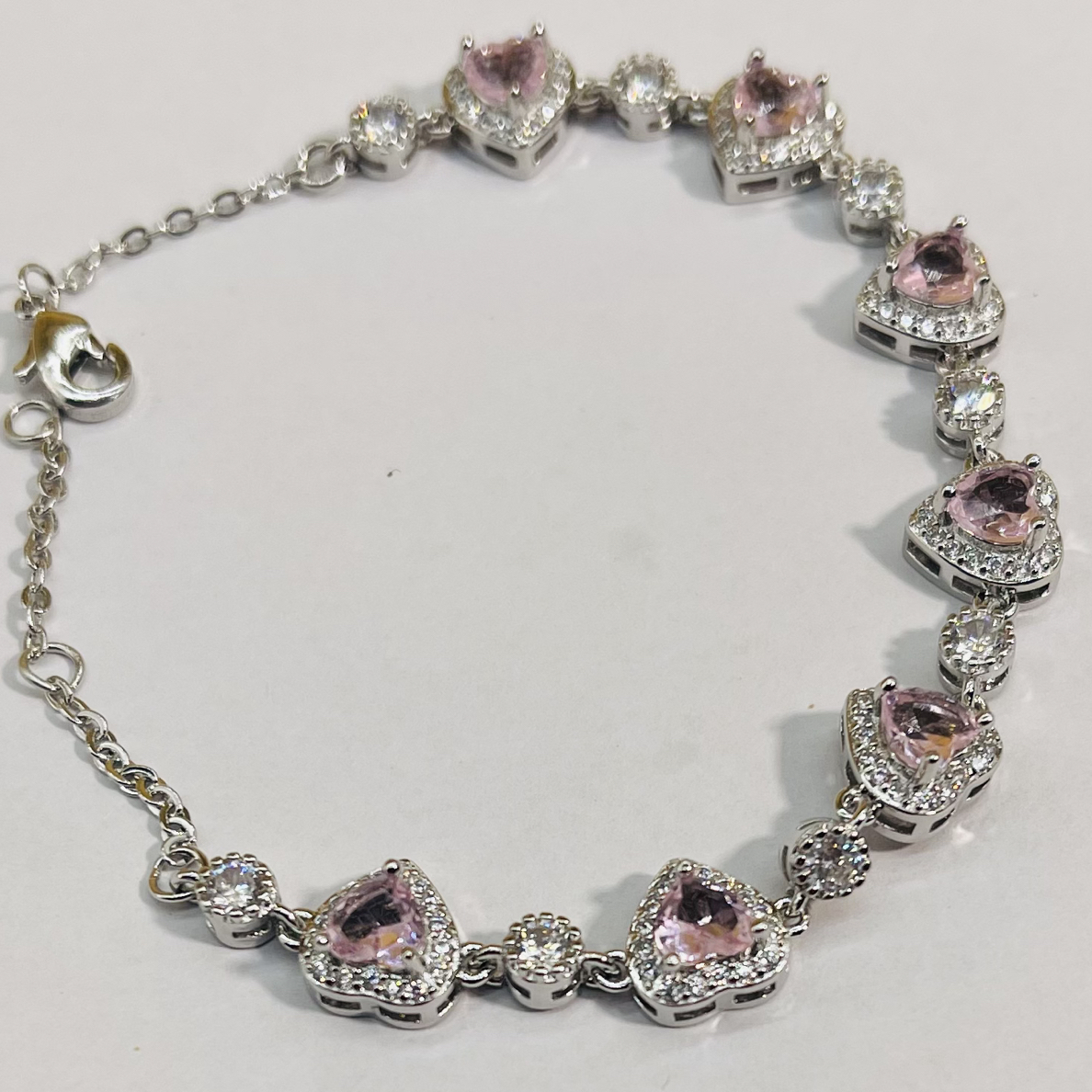 合成金属锆石手链 手链 怦然心动粉钻女爱心满钻锆石首饰