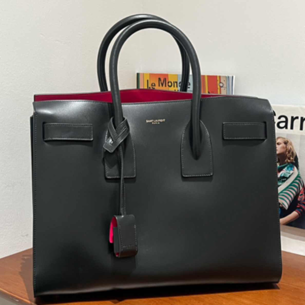 99新 YSL/圣罗兰 黑色拼粉风琴包时尚经典单肩斜挎包女款