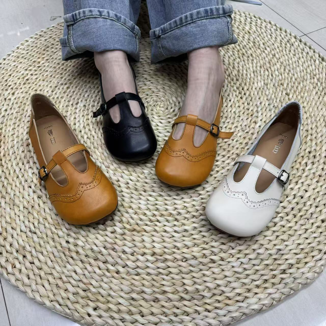 2885-22平底圆头玛丽珍鞋浅口单鞋春秋女鞋复古时尚软底皮鞋