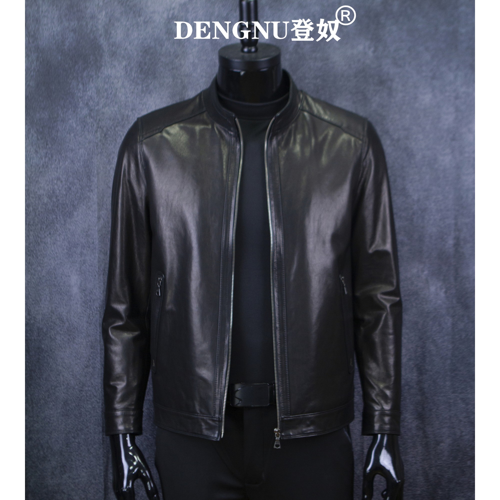 DENGNU/登奴23011海宁真皮植鞣小山羊皮立领夹克冬季加厚桑蚕丝