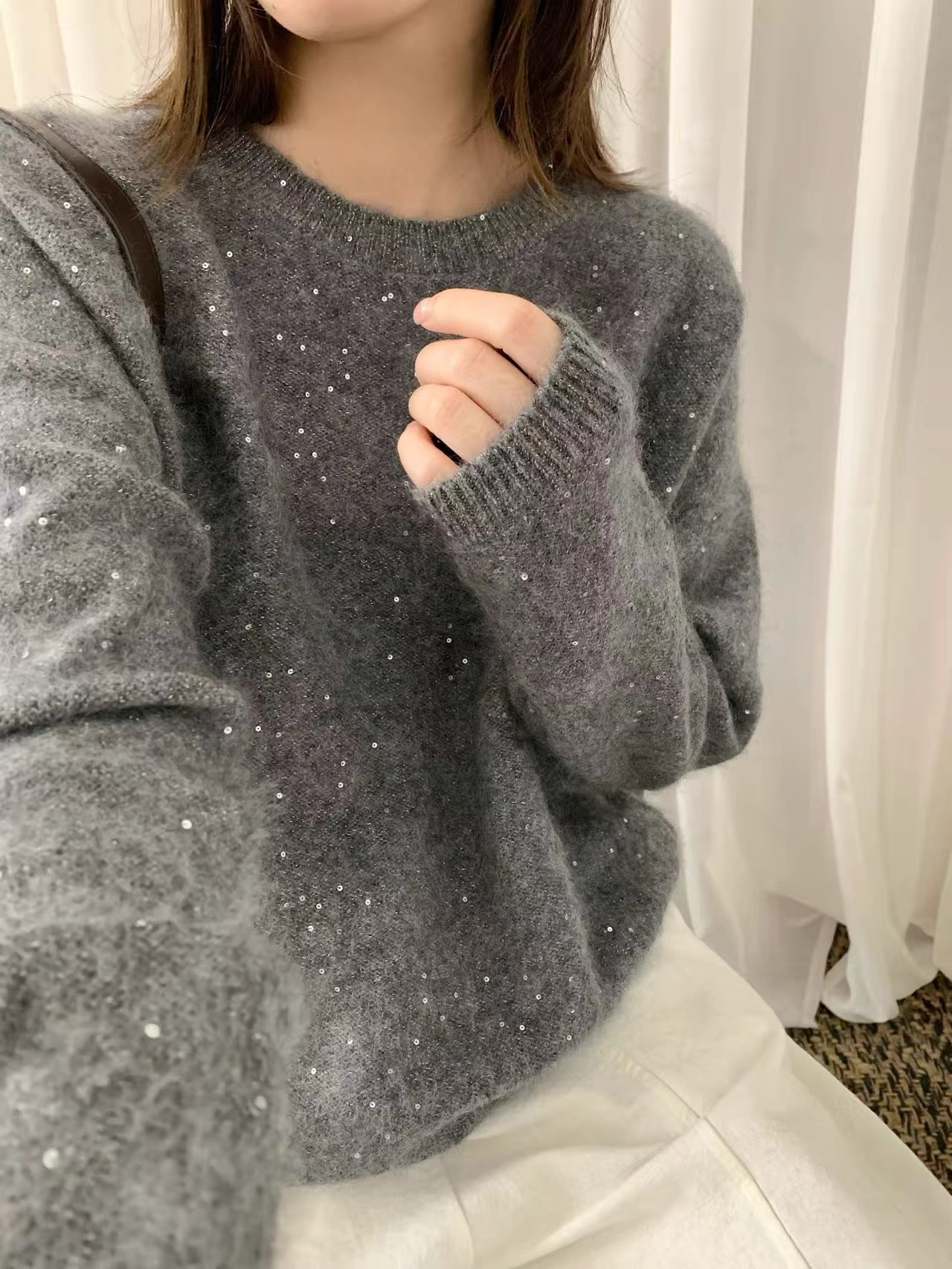 桑蚕丝山羊绒！圆领亲肤满天星软糯毛衣 胸围56 衣长62 25660