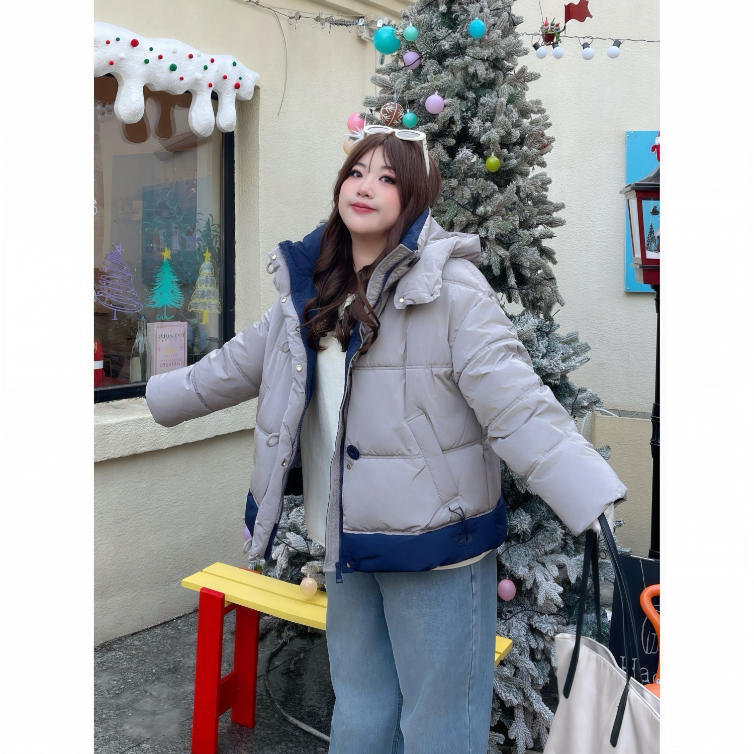 花契“济州晚风”大码女装冬季简约200斤胖mm韩系加厚棉服13079-C