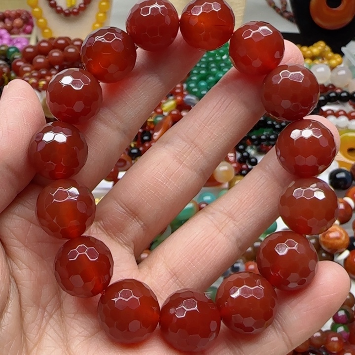 玛瑙/玉髓手链合金红玛瑙刻面手串