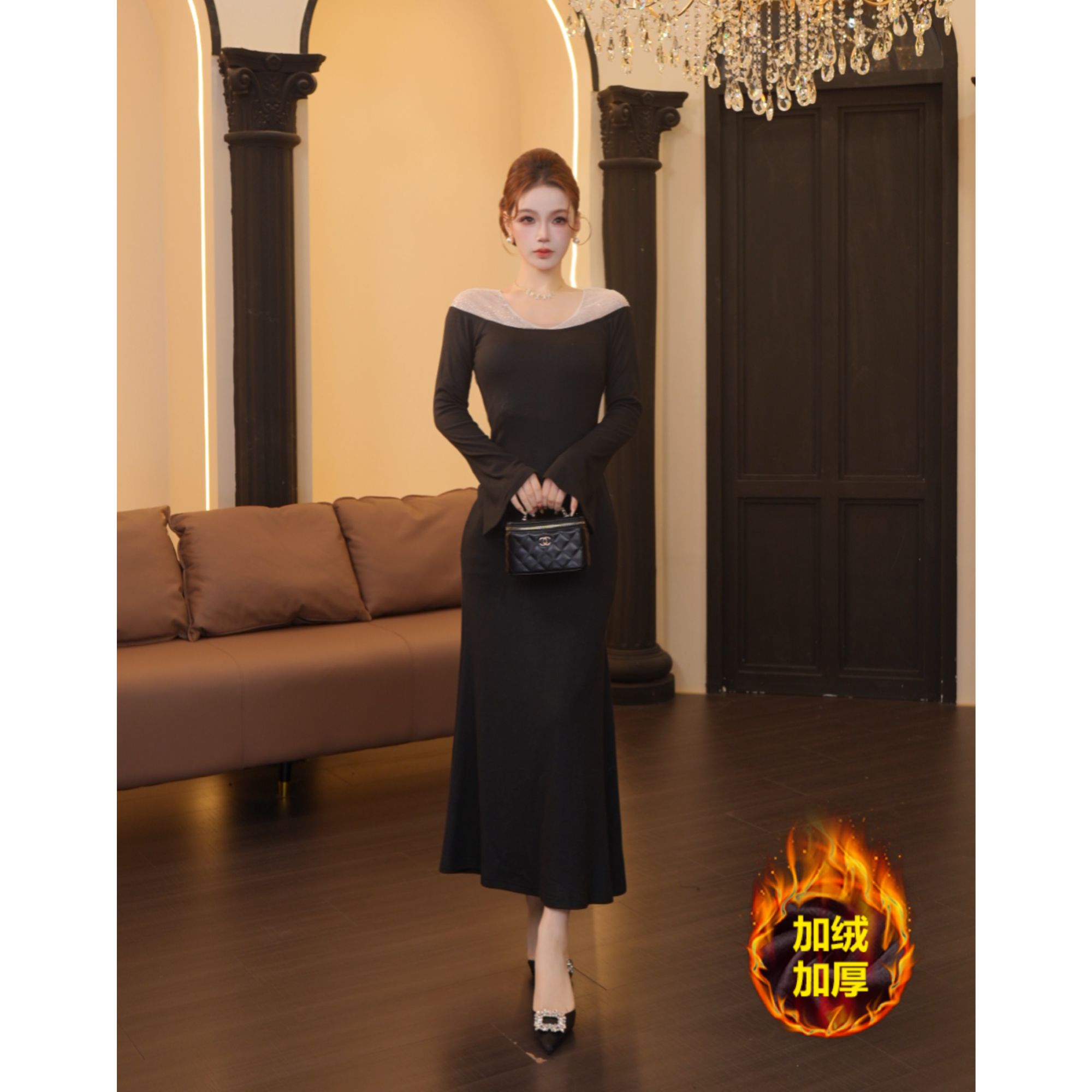 1店-232【温迪专属】秋冬季长裙加绒加厚连衣裙LL260