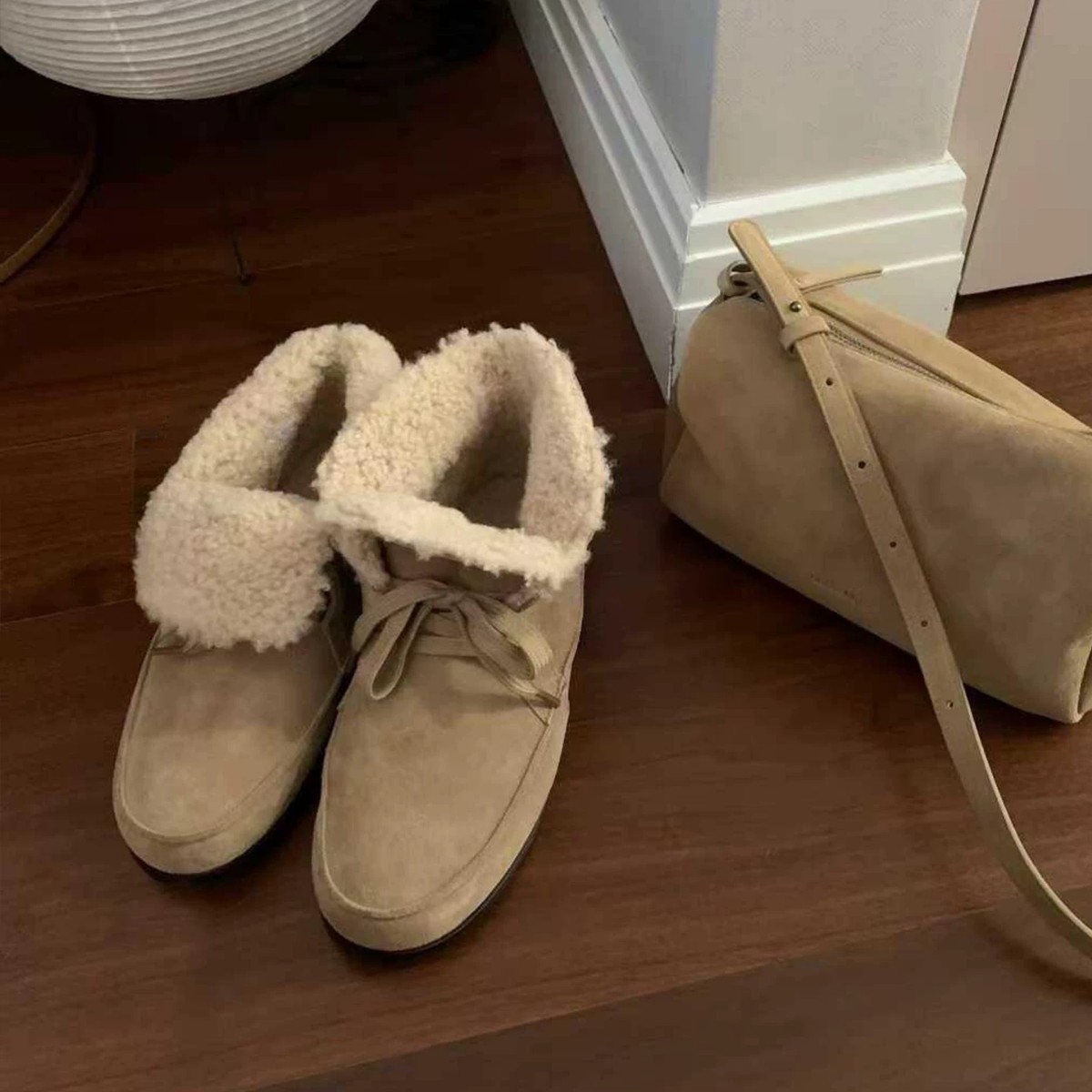 高版本~韩系圆头内翻边羊羔毛雪地靴女冬季加绒保暖棉靴短靴