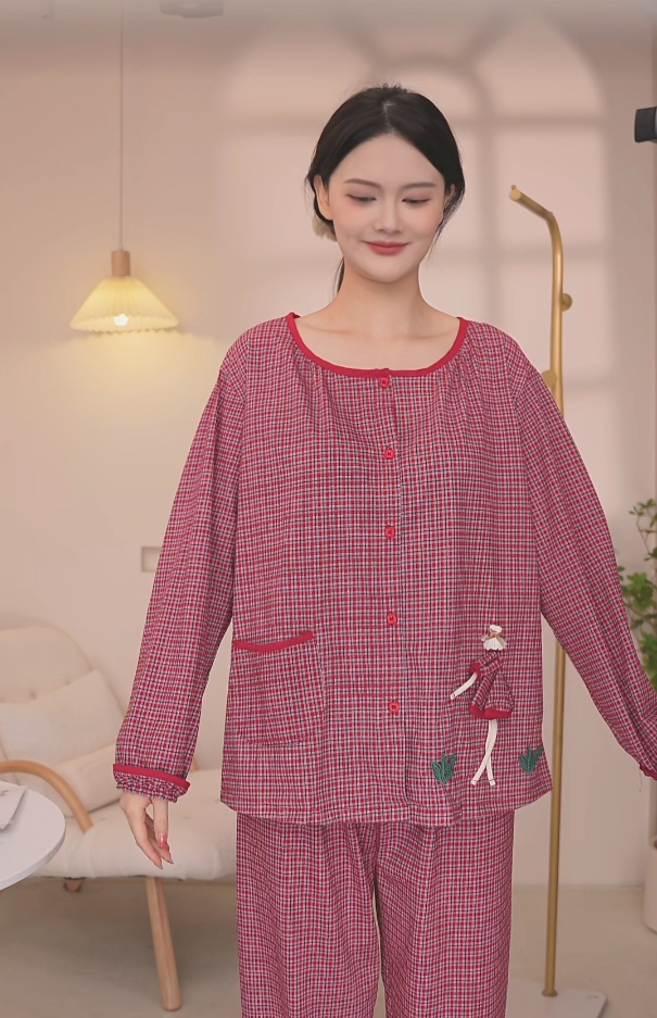 睡衣女春秋款纯棉长袖女款秋季加大码全棉家居服夏天薄款女士套装