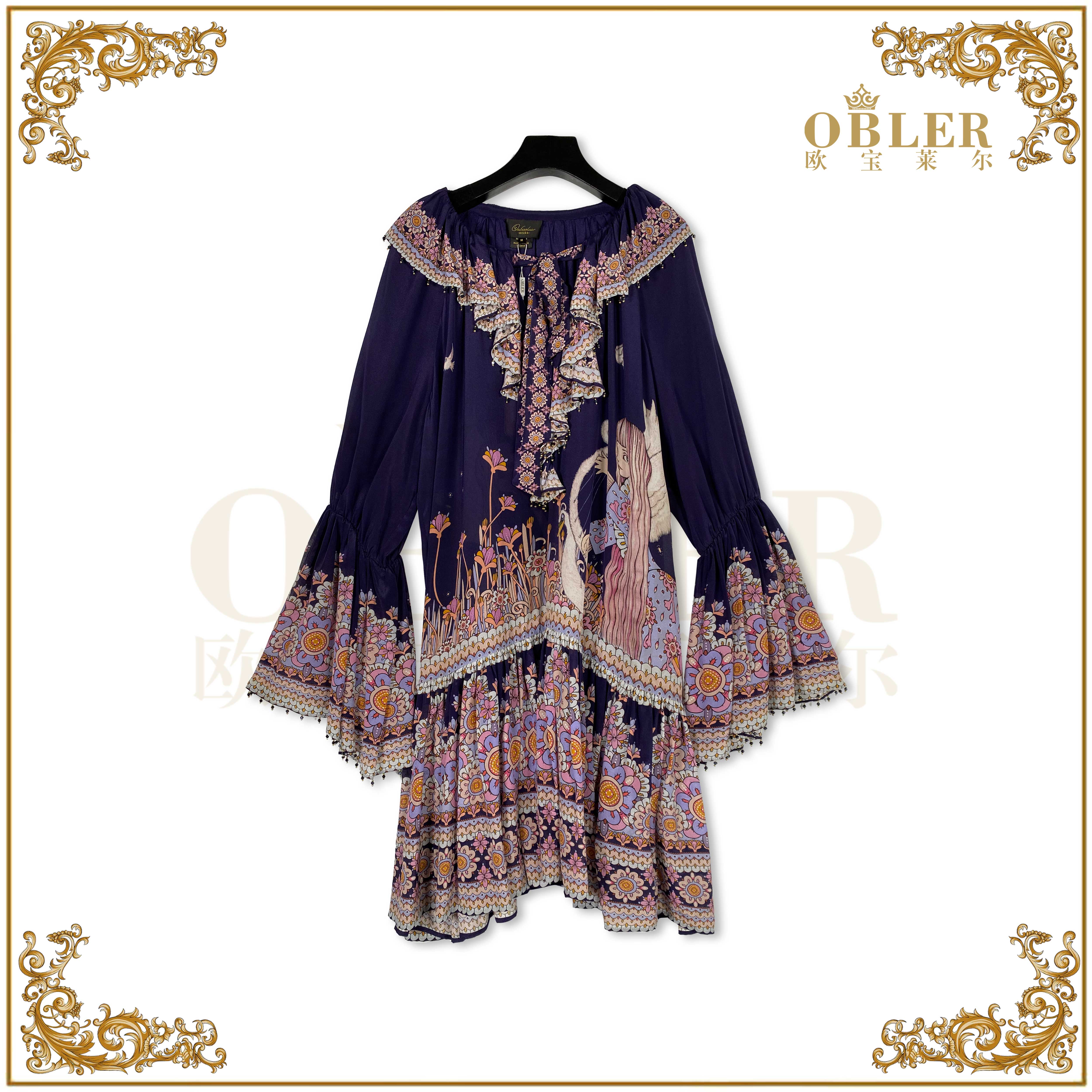 【欧宝莱尔】时尚气质真丝连衣裙305-24329