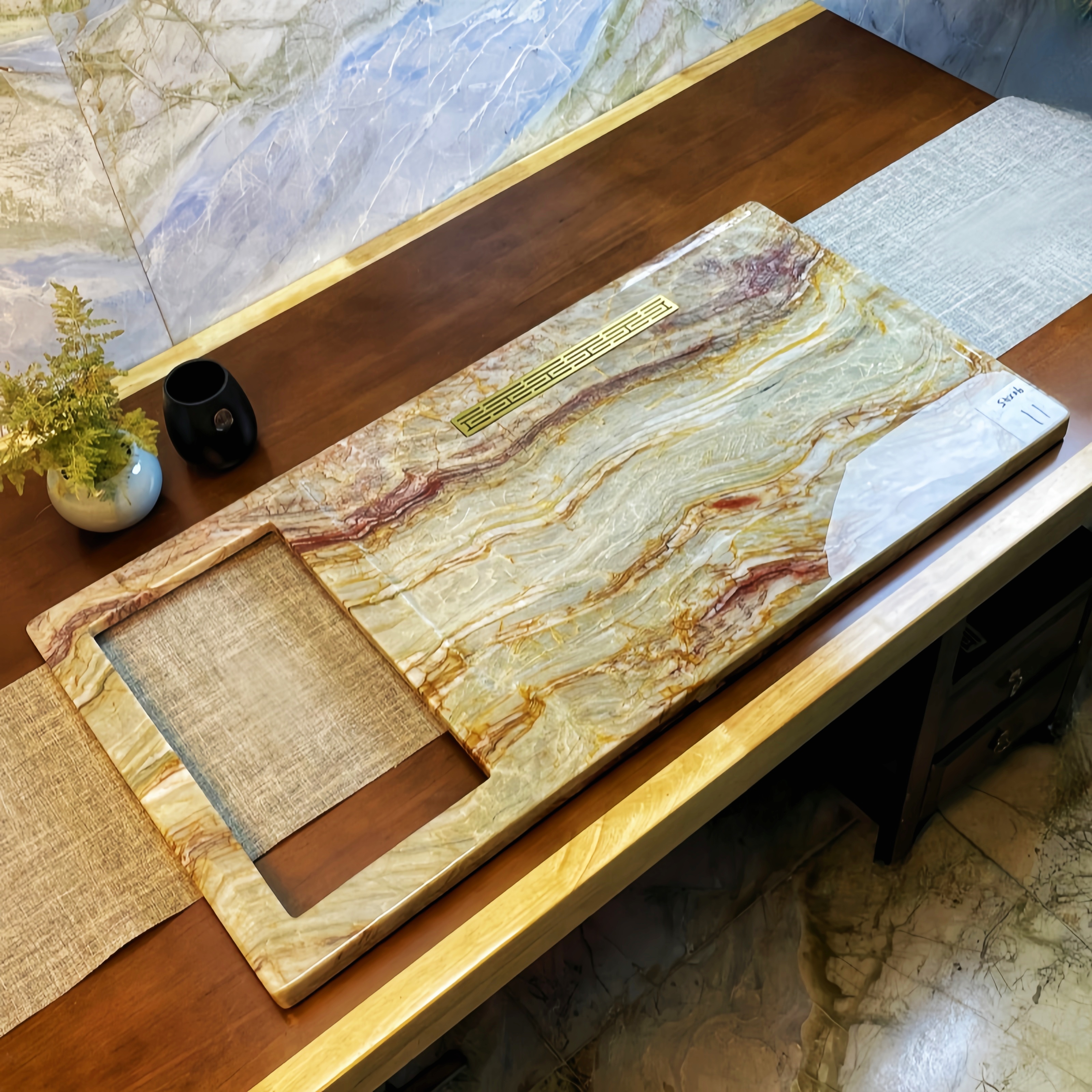 丝绸之路（90*45）天然奢石茶盘 （不含电器）