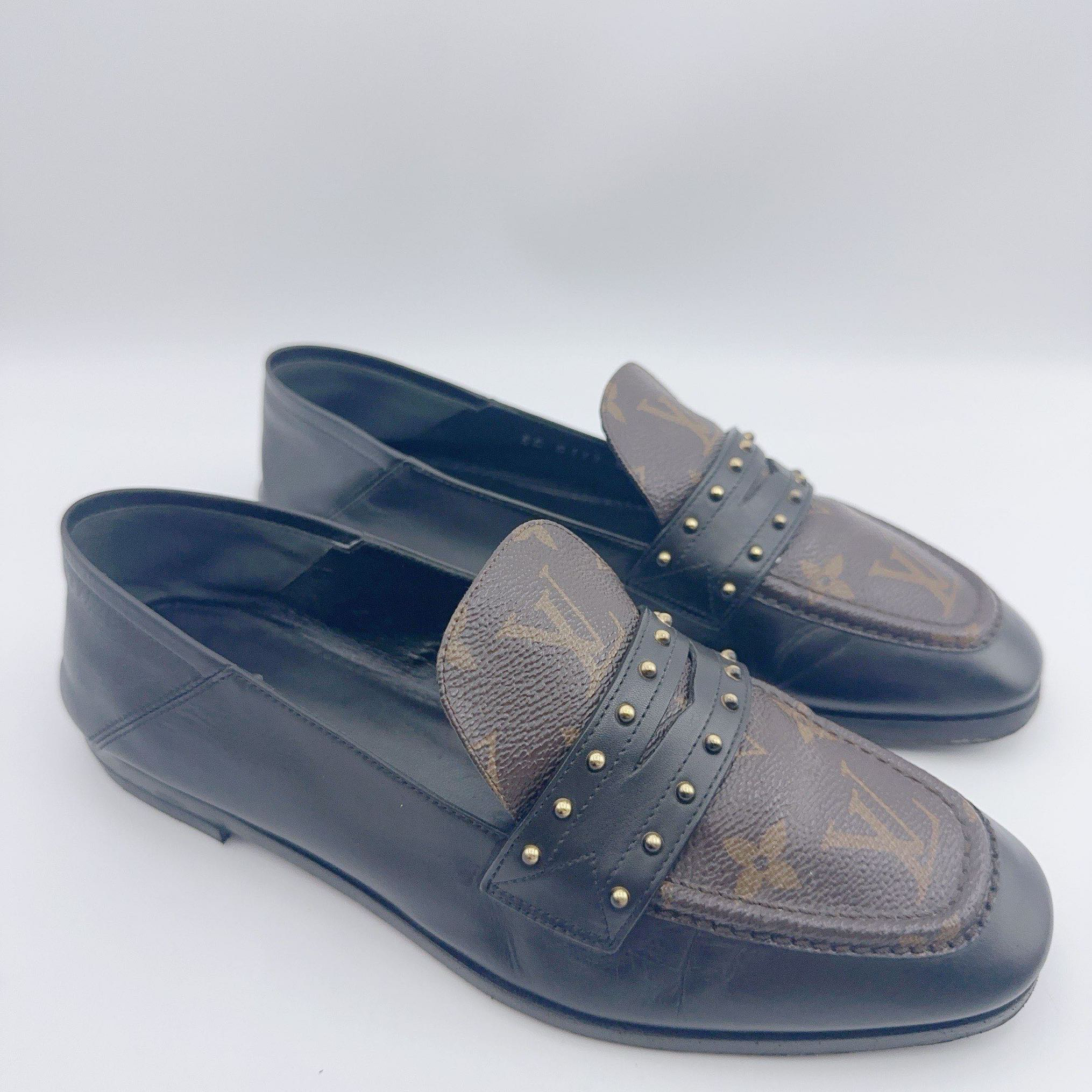 95新 LouisVuitton/路易威登 36.5码/经典棕老花平底乐福鞋/01734