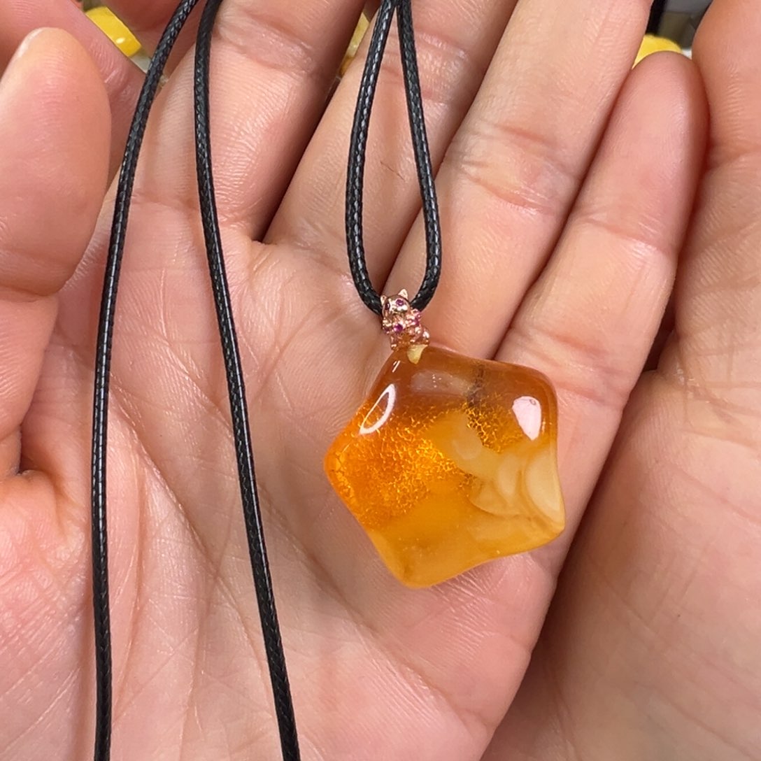 蜜蜡裸石银S925镀金镶嵌琥珀