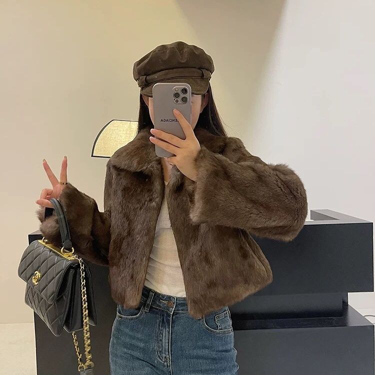 老钱风 2024秋冬新款真毛兔毛短款减龄休闲百搭毛毛外套