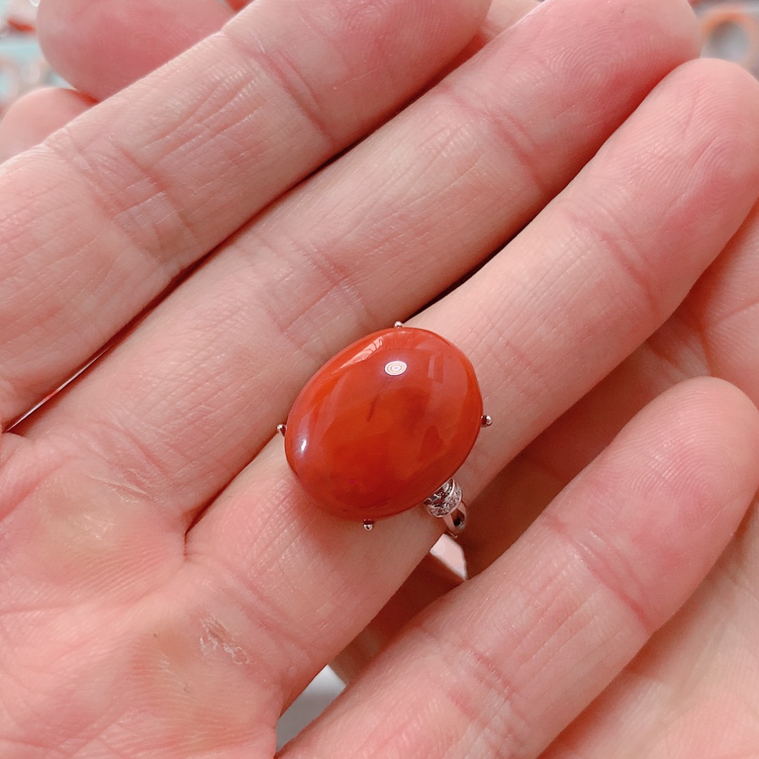 南红玛瑙戒指银S925镶嵌童**旧