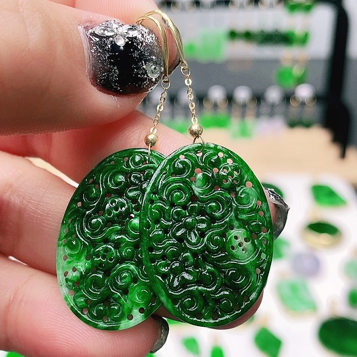 翡翠18K金镶嵌耳饰耳饰