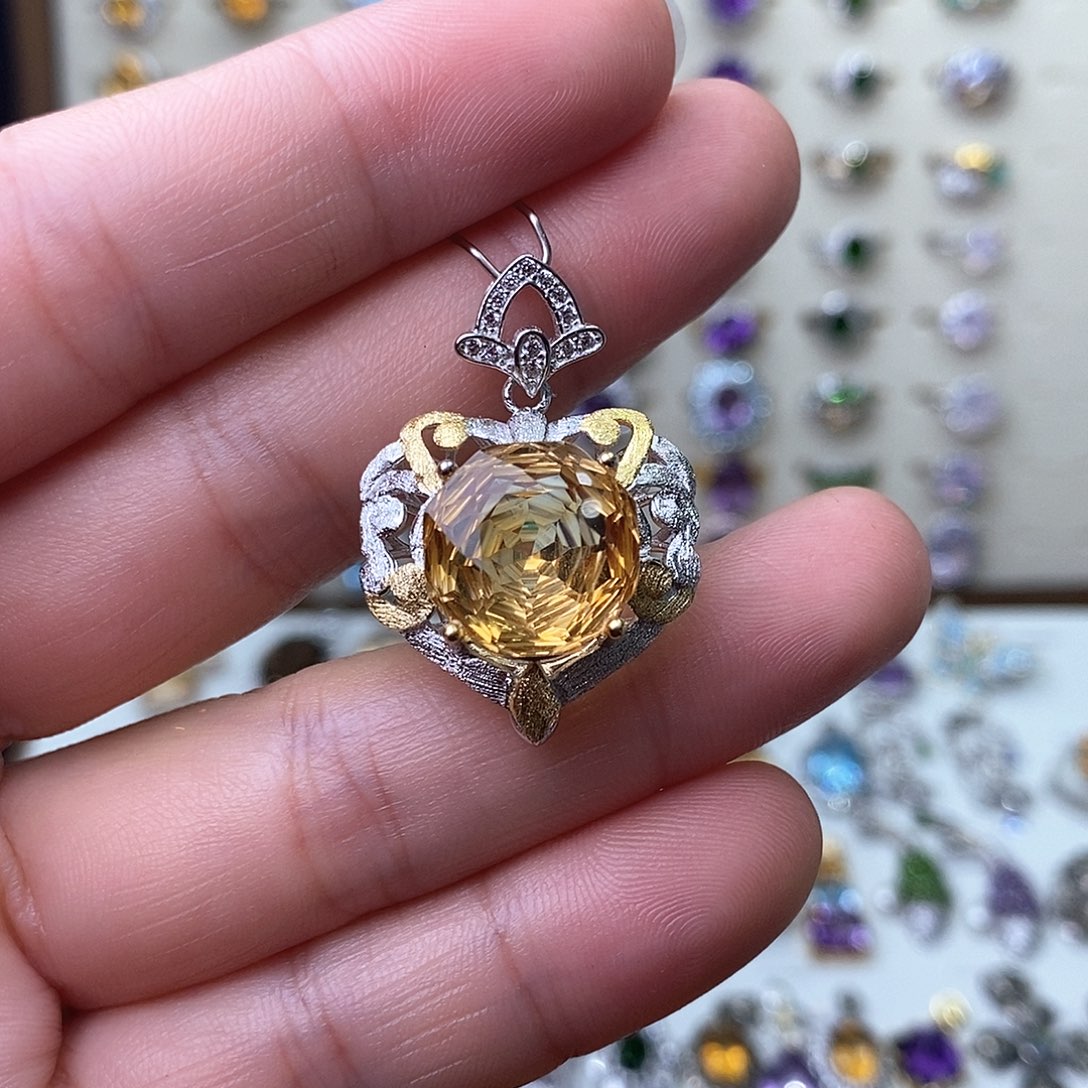 黄晶吊坠(不含链)银S925镶嵌一物一证