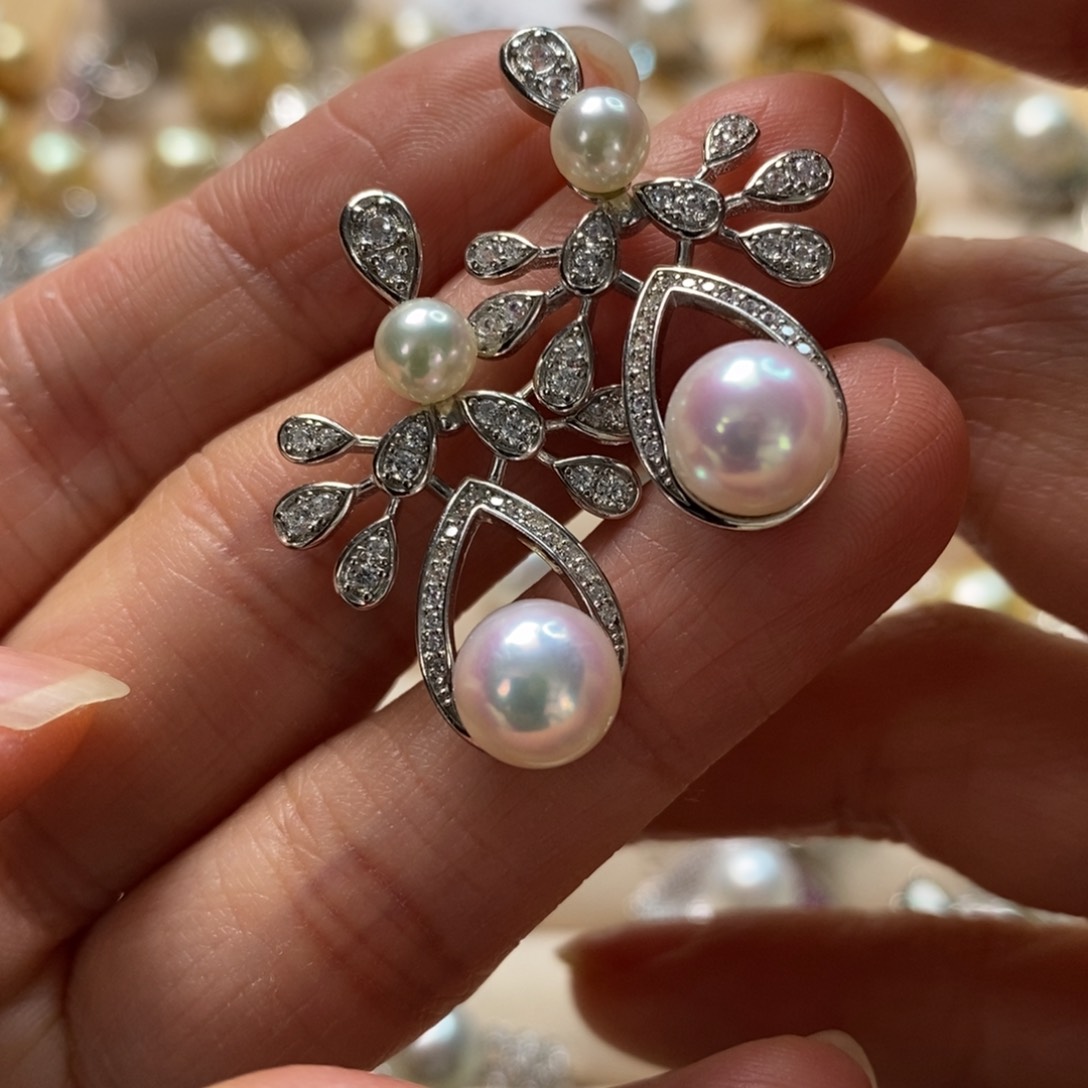 海水珍珠耳饰银S925镶嵌