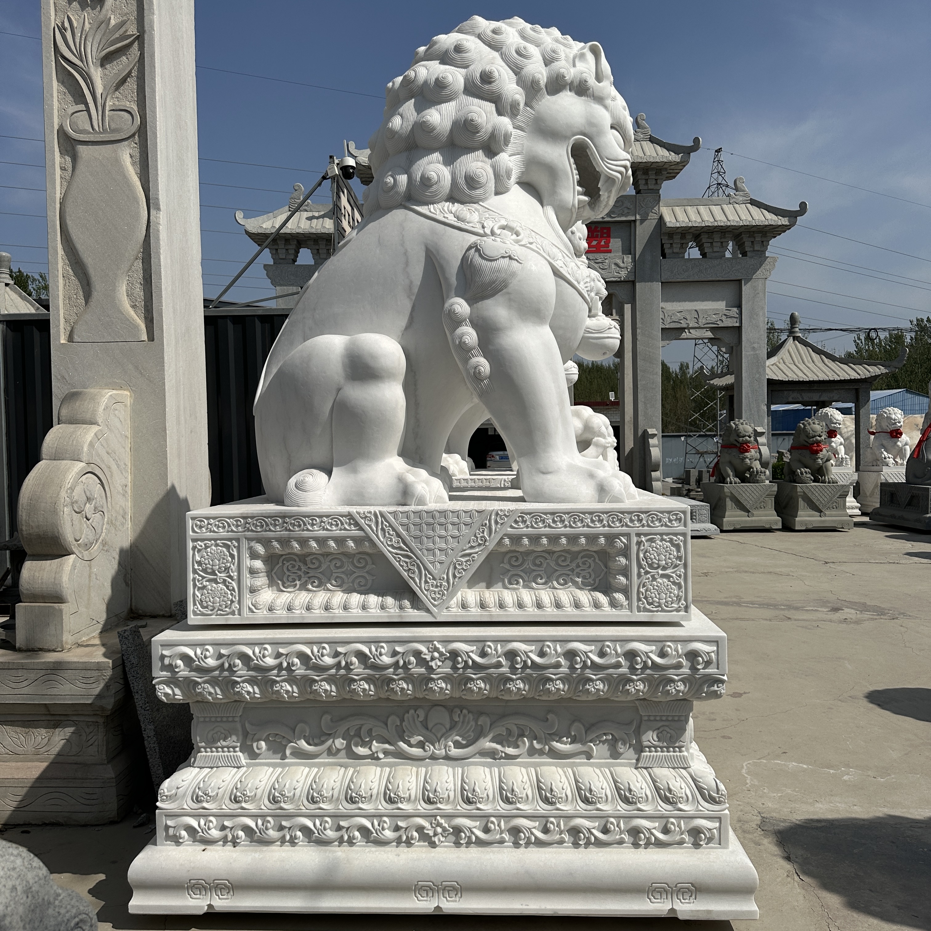 汉白玉石雕天安门狮子一对高3米 寺庙祠堂公司酒店门口大型石狮子