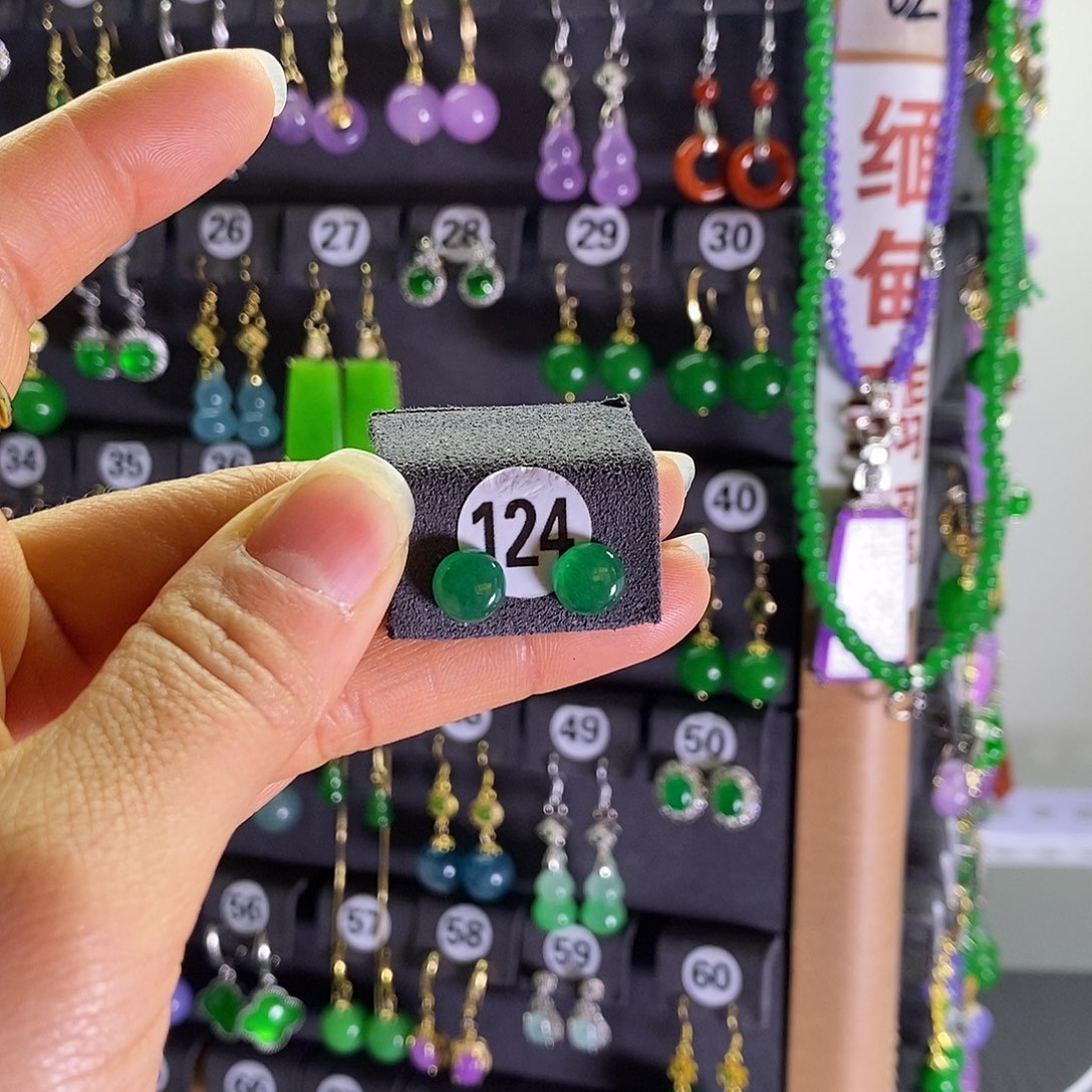 银S925镶嵌翡翠耳饰124