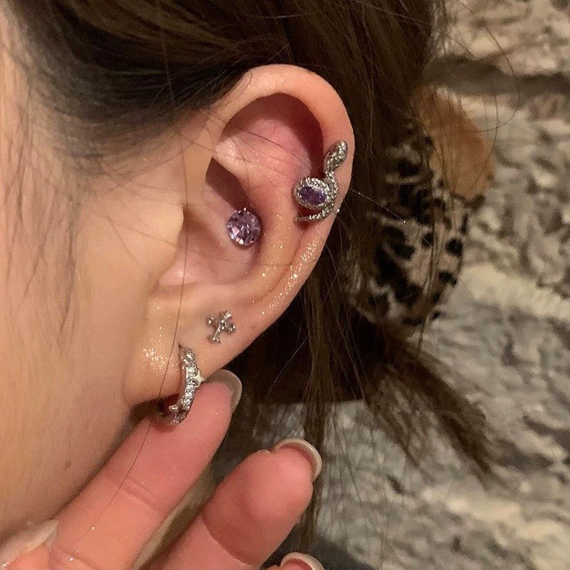 钛钢亚克力耳饰 Ins风蛇形百搭耳钉叠戴简约紫色个性甜美时尚耳饰