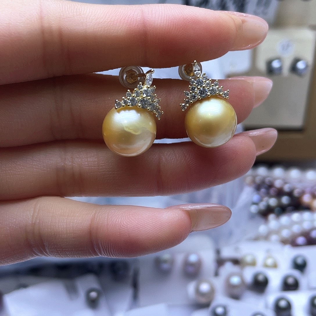 海水珍珠耳饰银S925镶嵌