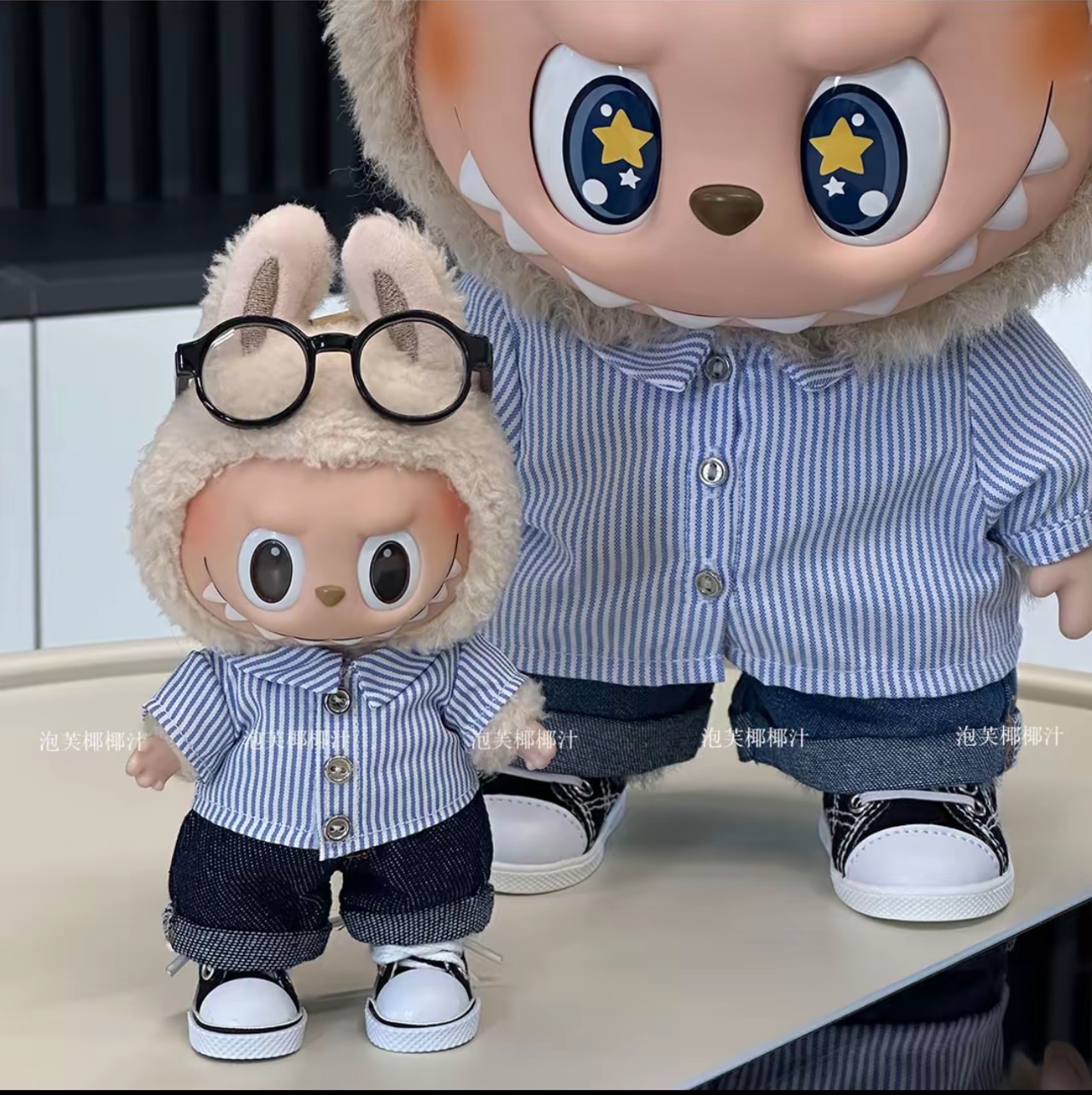 拉布布夏日条纹衬衫一 二 三代labubu挂件公仔替换衣（高品质娃衣）