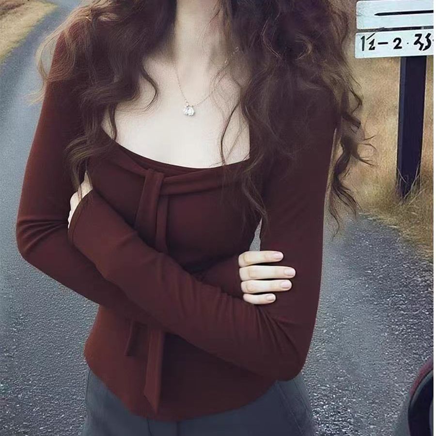 秋冬磨毛加绒茶里茶气别致单穿上衣高级感超好看独特漂亮长袖T恤