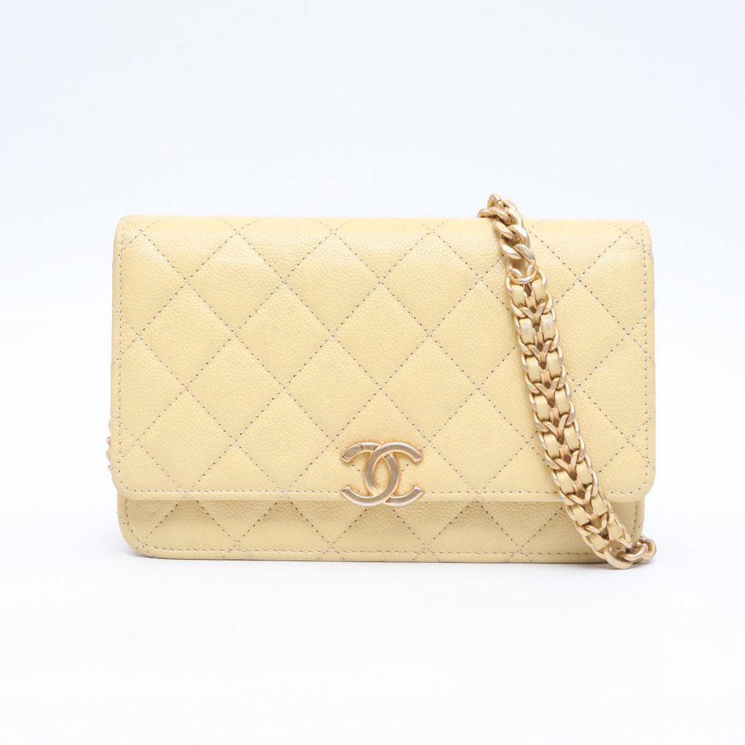 99新 Chanel/香奈儿 小花双双 黄色 荔枝皮革C 芯片开 CF WOC