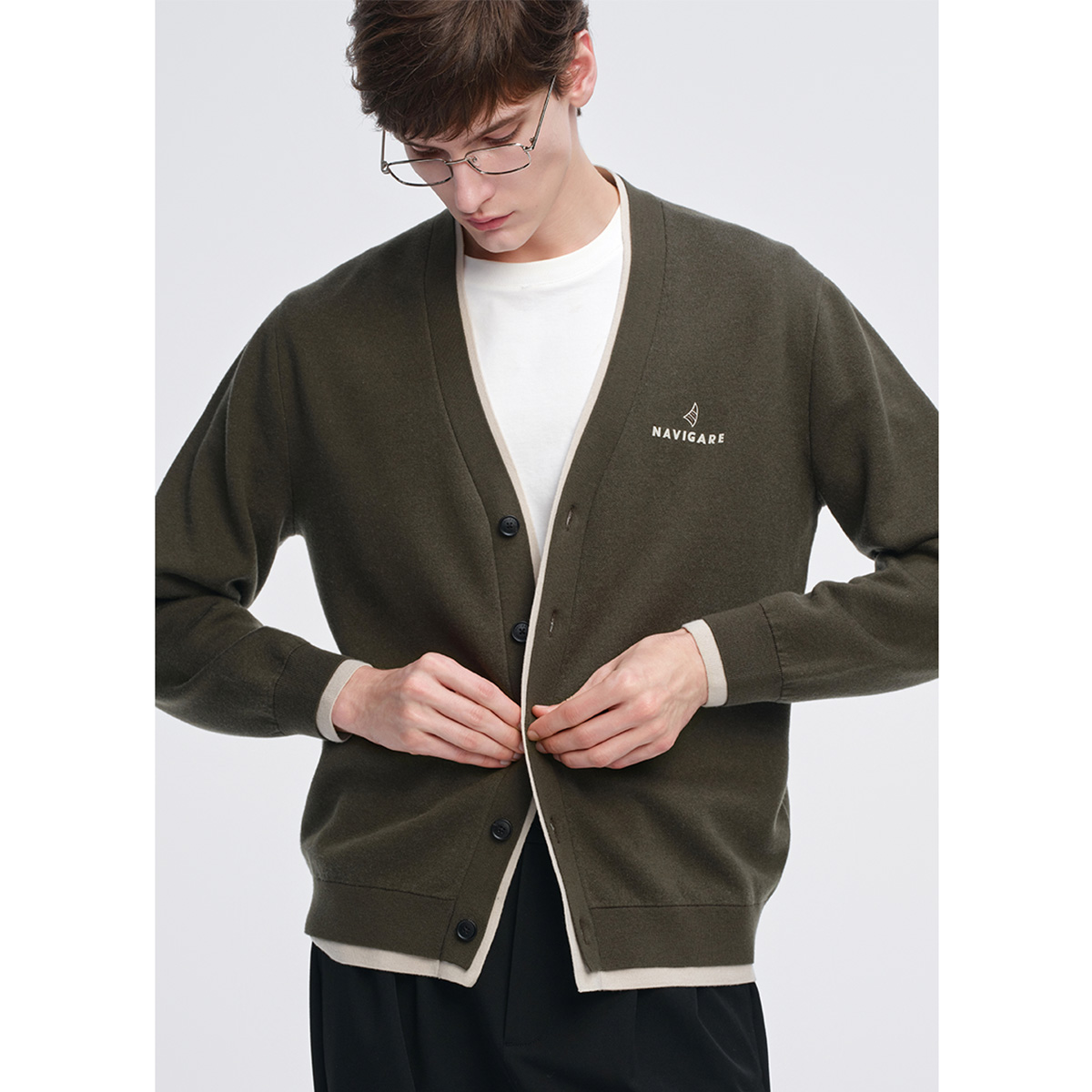 [假两件]navigare小帆船纯棉抑菌V领针织衫男开衫外套1144095210